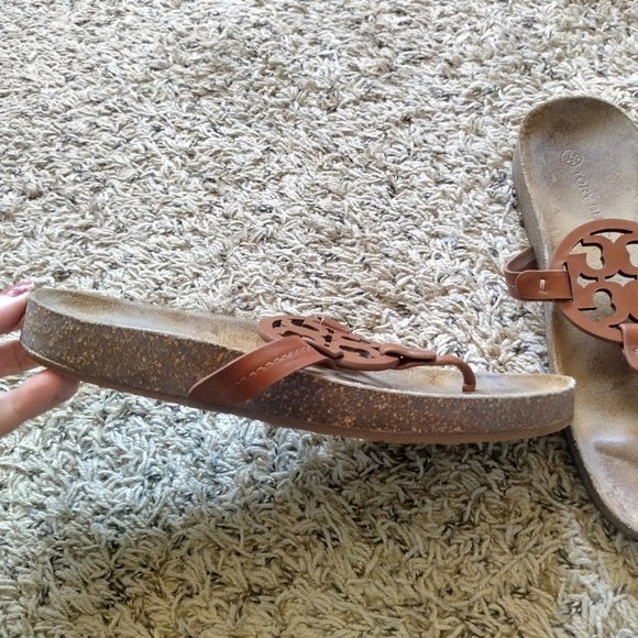 Tory Burch Miller Cloud Thong brown leather/cork Sandals sz 9,5 - Picture 3 of 5